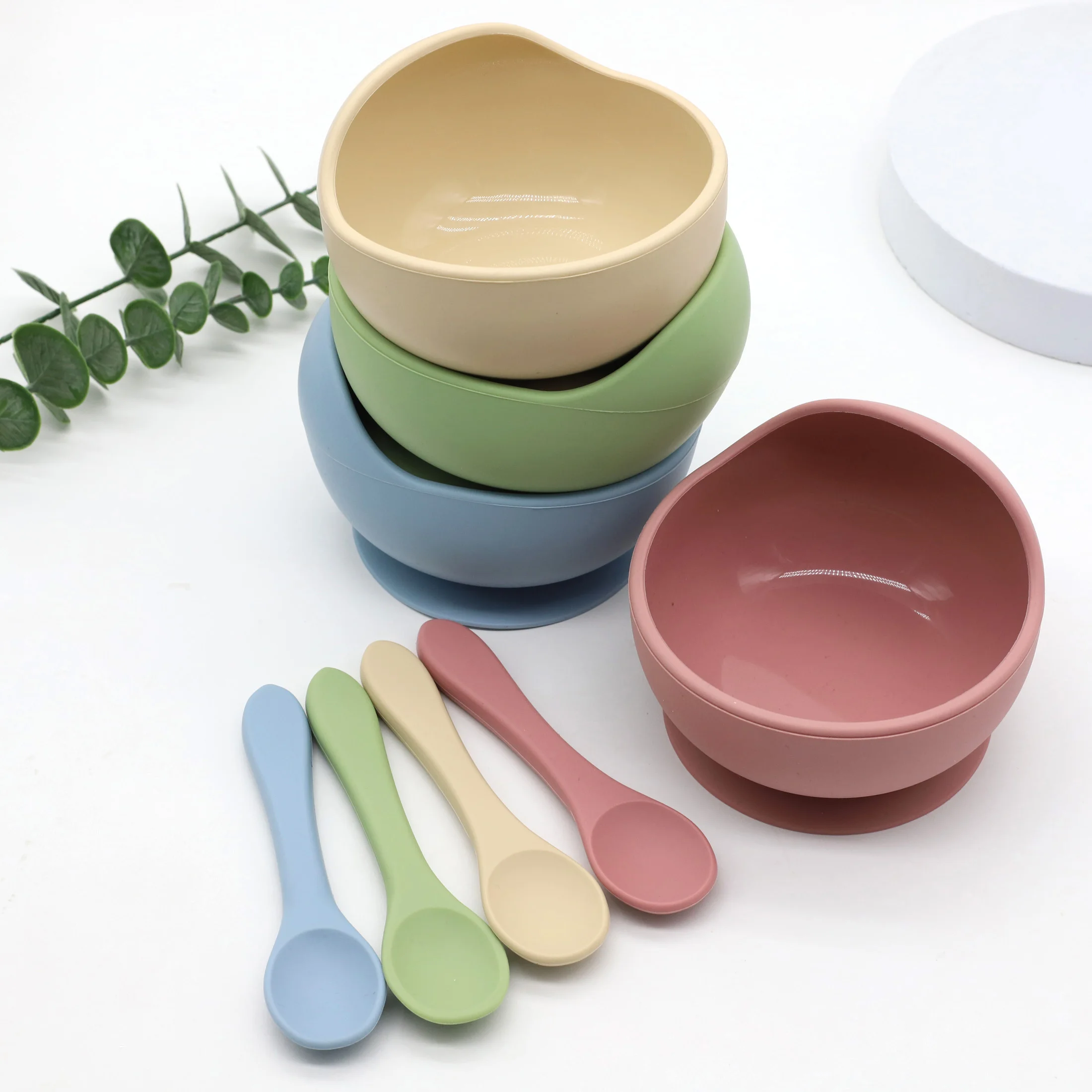 2pcs food grade silicone bowl spoon set baby food utensils