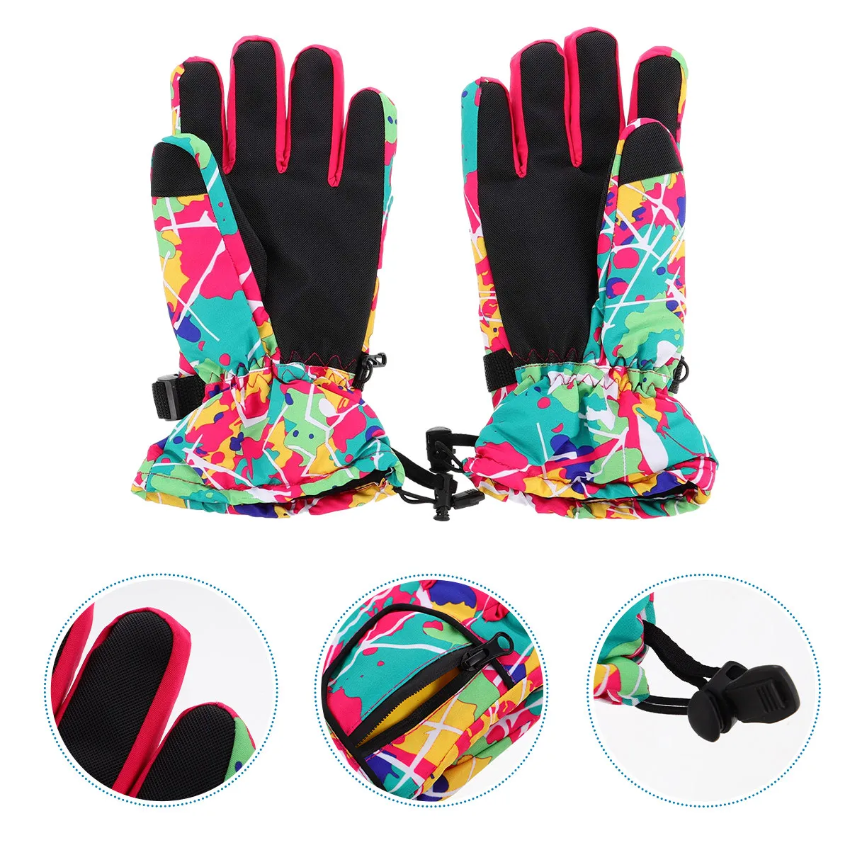 

Women Skiing Gloves Winter Warm Waterproof Anti Skid Outdoor Ski Gloves Touchscreen Compatible Lengthened Wrist Design Zipper