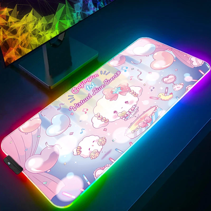 マウスパッド RGB Cogimyun バックライト ゲーミングアクセサリー エッジ ホワイト ロックエッジ カーペット ゲーマー PC コンピュータ キーボード デスクマット LED マウスパッド