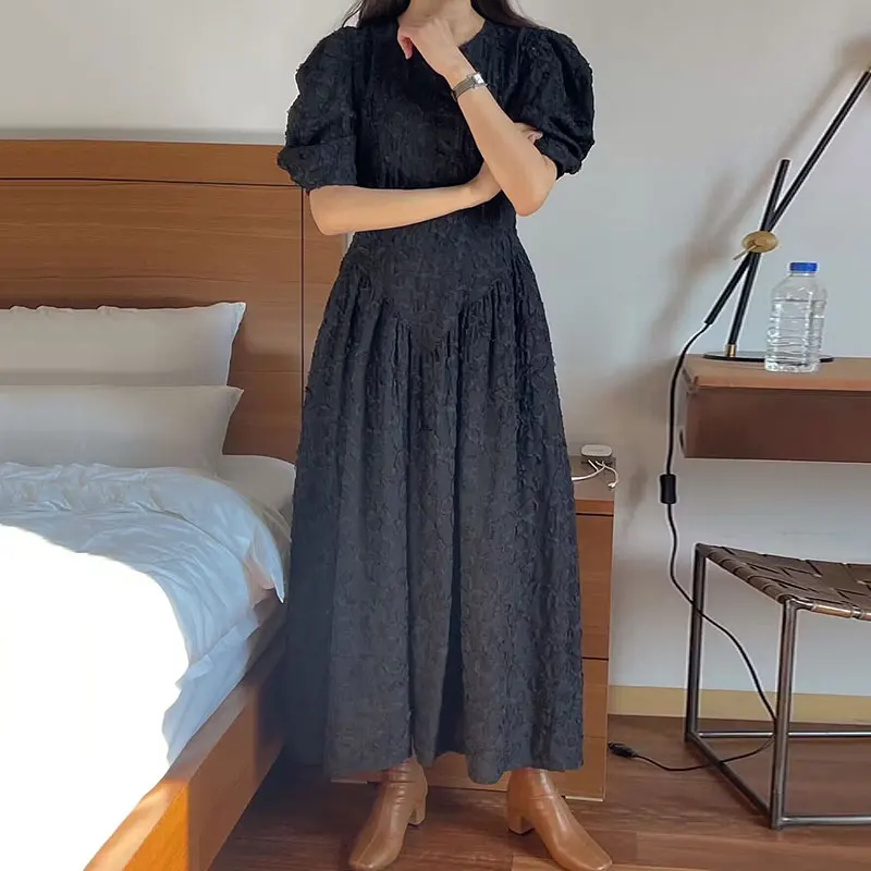 ชุดเดรสยาวทรงบับเบิ้ล ดีไซน์ดอกไม้ 3 มิติ สไตล์เกาหลี แฟชั่นผู้หญิง เอวสูง รุ่น Chic Spring Gentle Personali round Ne