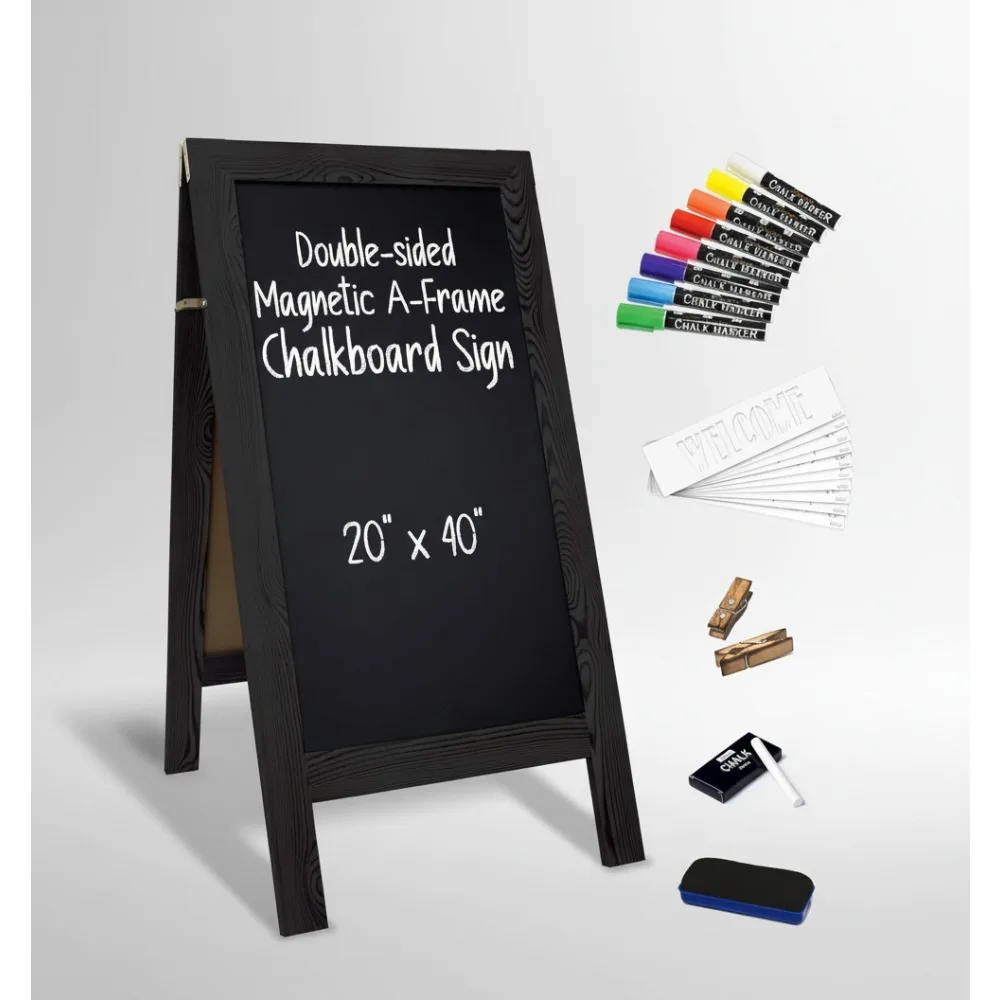 

Extra Large 20x40 Magnetic A-Frame Chalkboard Sign, Deluxe Set with Markers & Stencils, Outdoor Sandwich Board for Businesses
