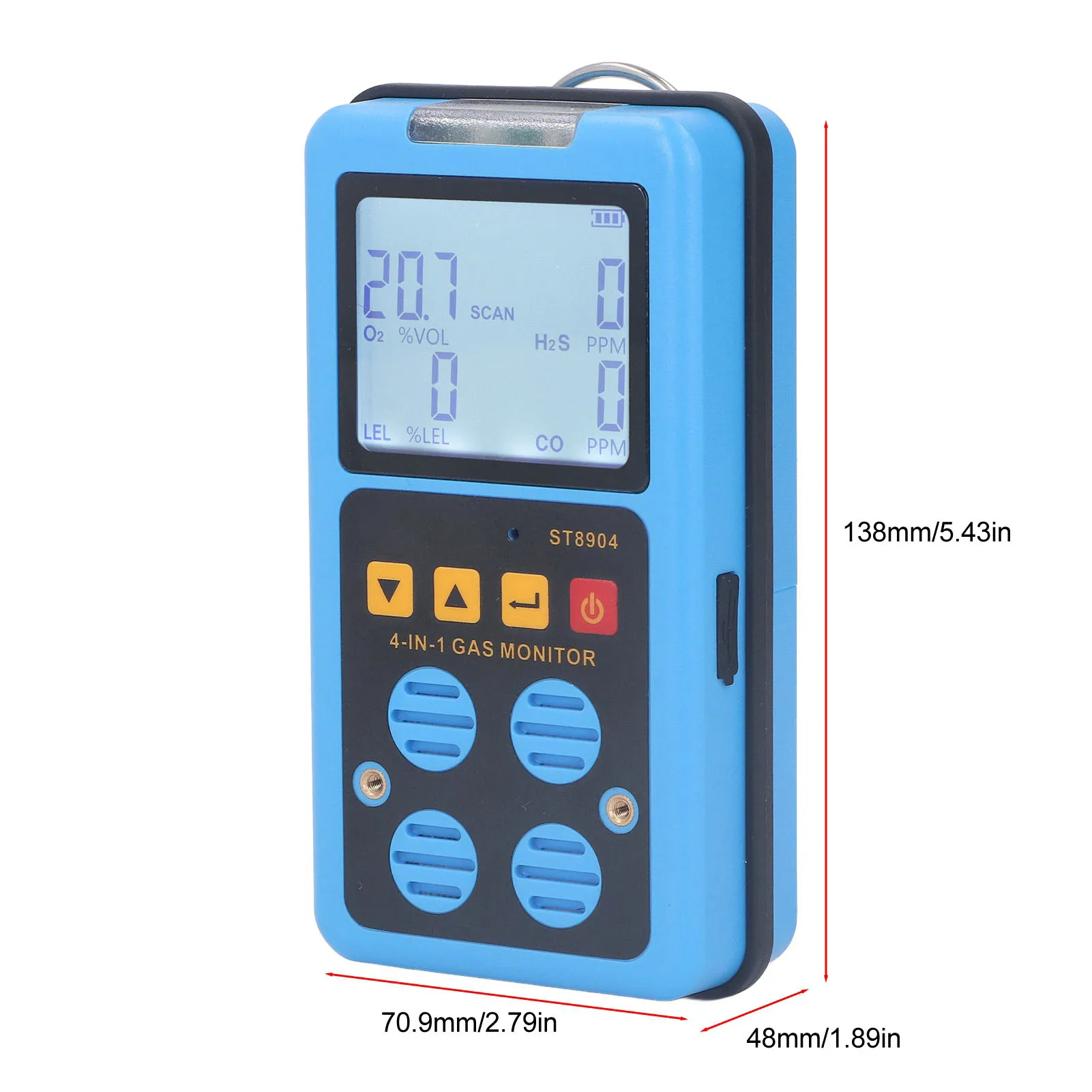 

Gas Detector Gas Monitor 4 in 1 CO H2S O2 LEL Accurate Measurement Sound Light Vibration Alarm Backlit Display