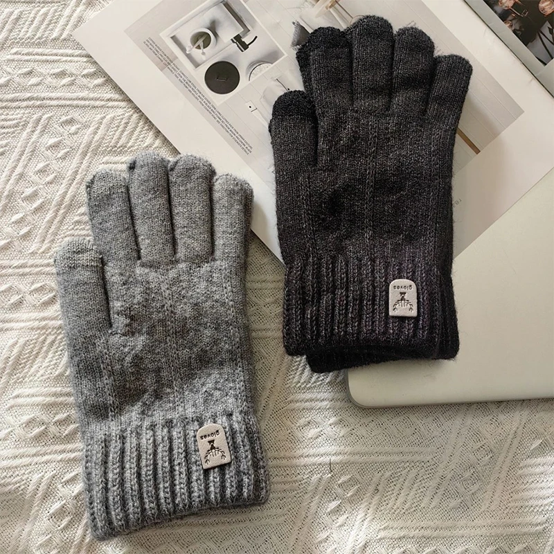 

Warm Gloves With Winter Velvet Yarn Knitted Five Finger Cycling Jacquard Gloves