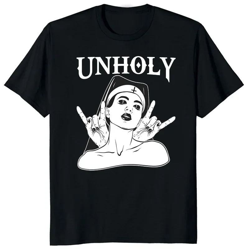 Men T-Shirt Hot Cartoon Nun Nonne Religieuse Church of Satan Anton Lavey Satanic Occult Goth Gothic Male O-neck Ropa Hombre