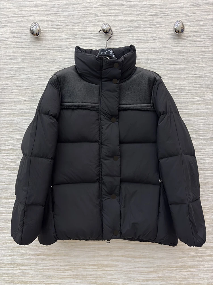 

SVORYXIU Autumn Winter 2025 New style Standing collar Bright surface Splicing Metal buckle Woman Fashion warm Down jacket