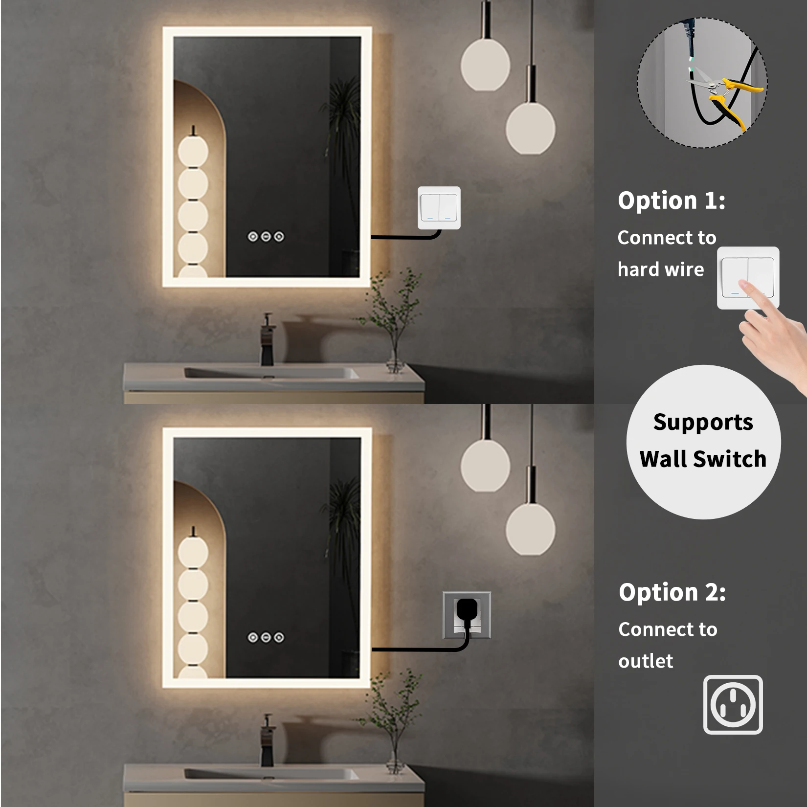 Imagem -06 - Led Iluminado Espelho do Banheiro com Smart Touch Button Anti-fog Wall Mounted Vanity Função de Memória 16x0 Polegada