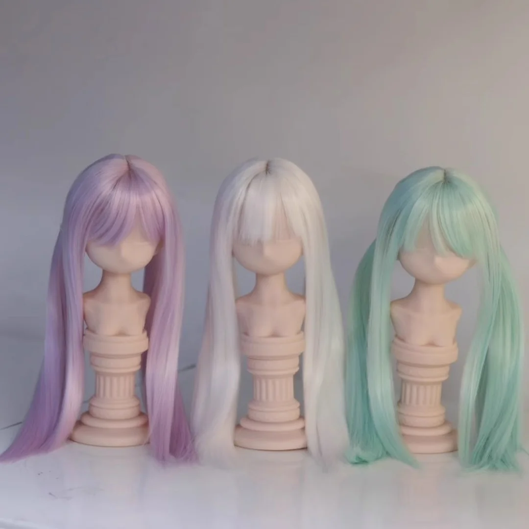 Double Ponytail Hair Wig Blank 1/3 1/4 In Stock BJD Long Straight Beautiful Girls High Temperature Silk Blue Doll Accessories