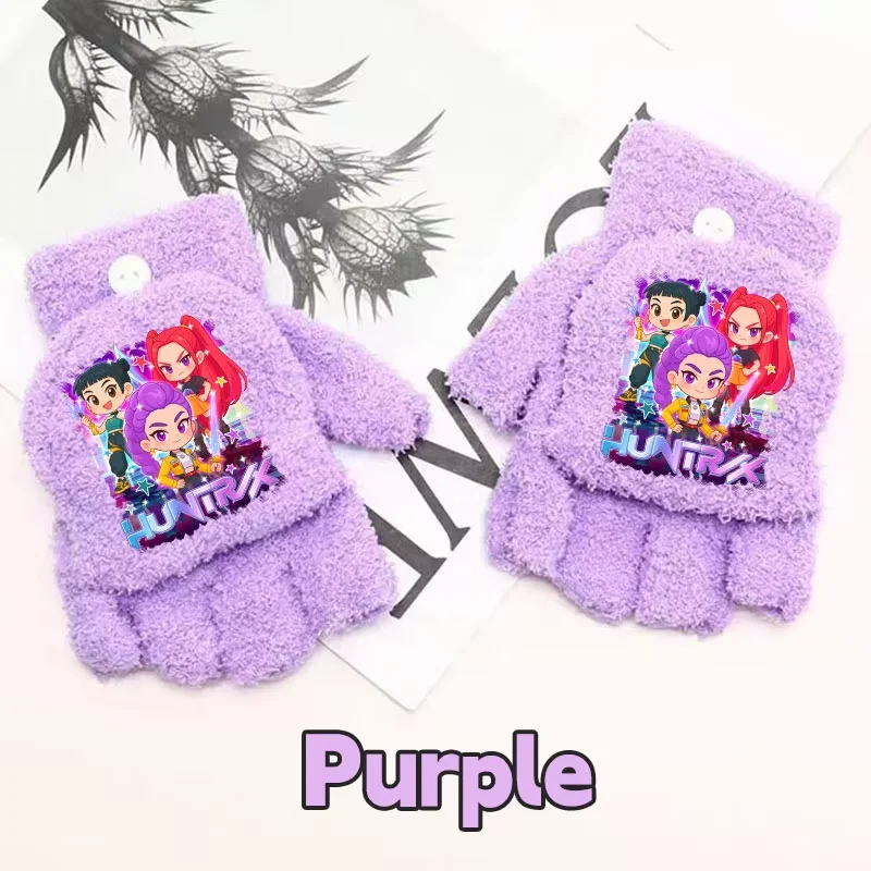 

Уличные вязаные перчатки с половиной пальца для K-Pop, охотников на демонов, зимние студенческие аниме RUMI MIRA ZOEY, теплые бархатные перчатки кораллового цвета, подарок