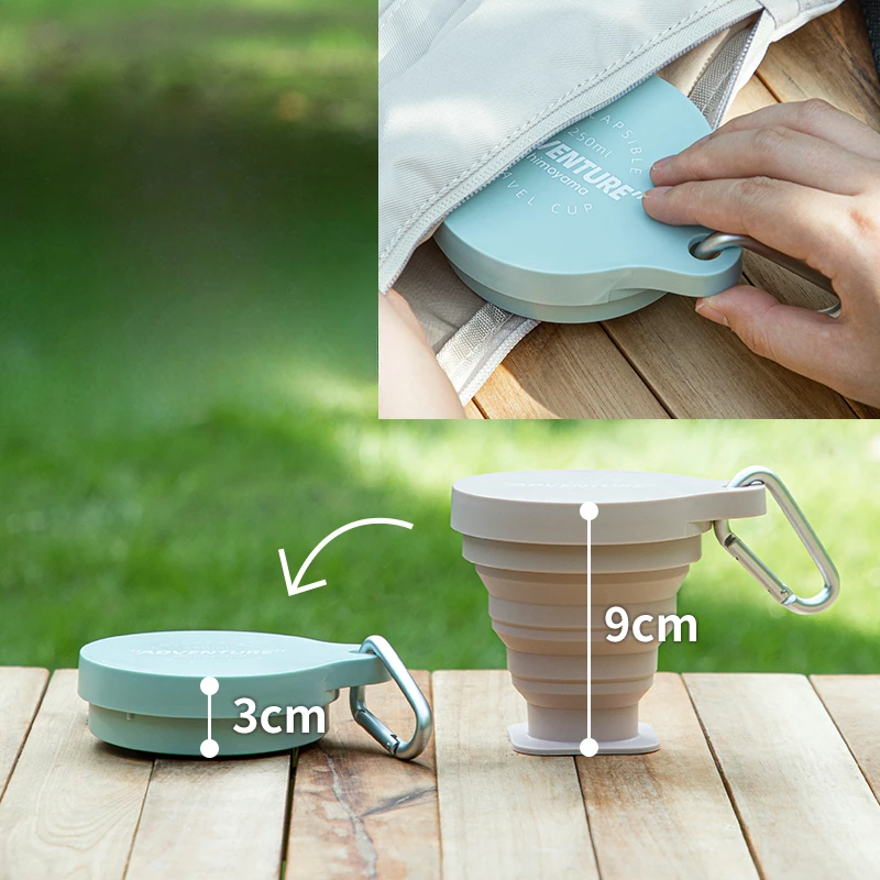 SHIMOYAMA 250ML Silicone Folding Cup Camping Cookware for Retractable Collapsible Cup Outdoor Travel Drinking Cup  with Keychain