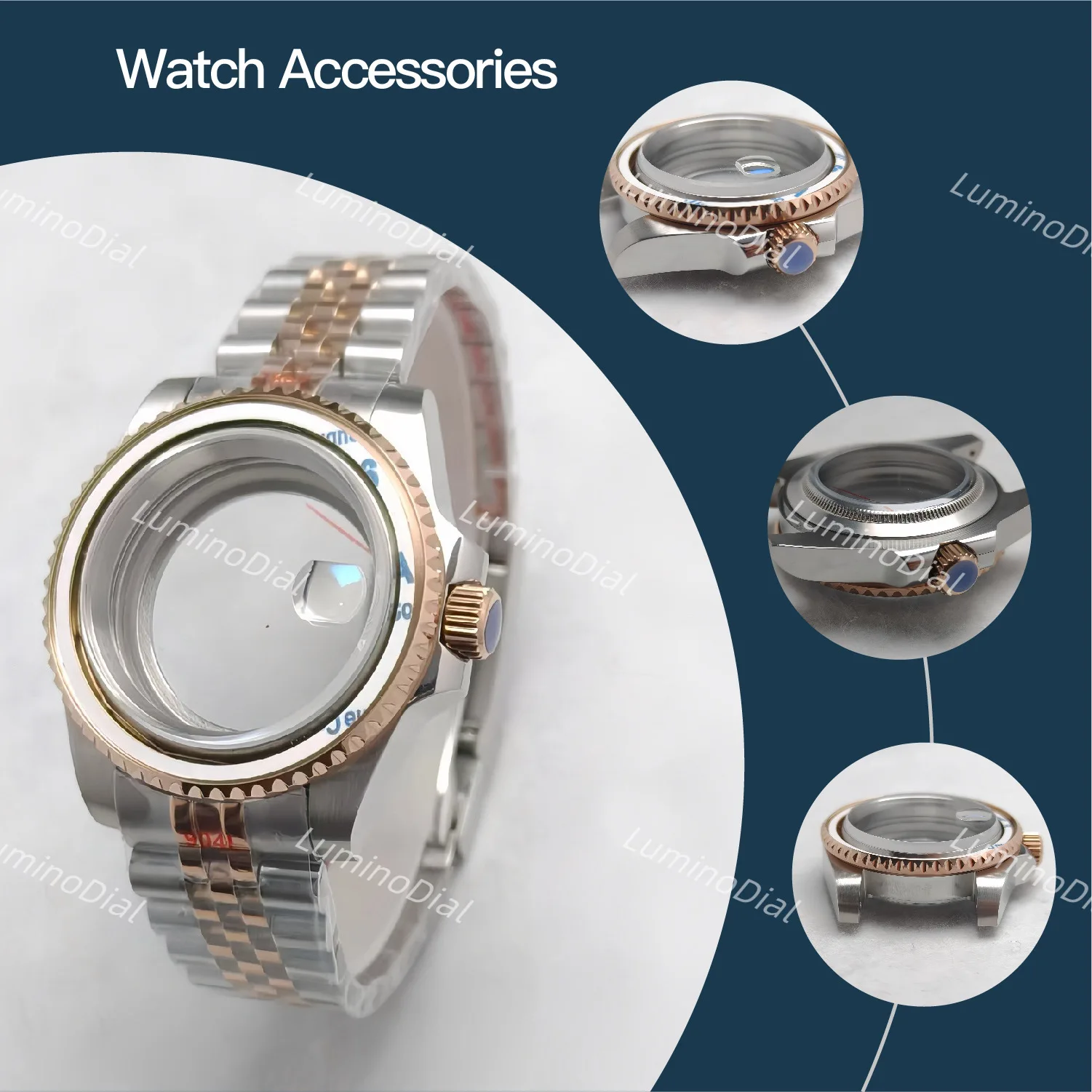 

Men Watch Accessories 40mm SUB series Case Rose in the middle Sapphire Glass Watch Accessories for NH34/35 movements