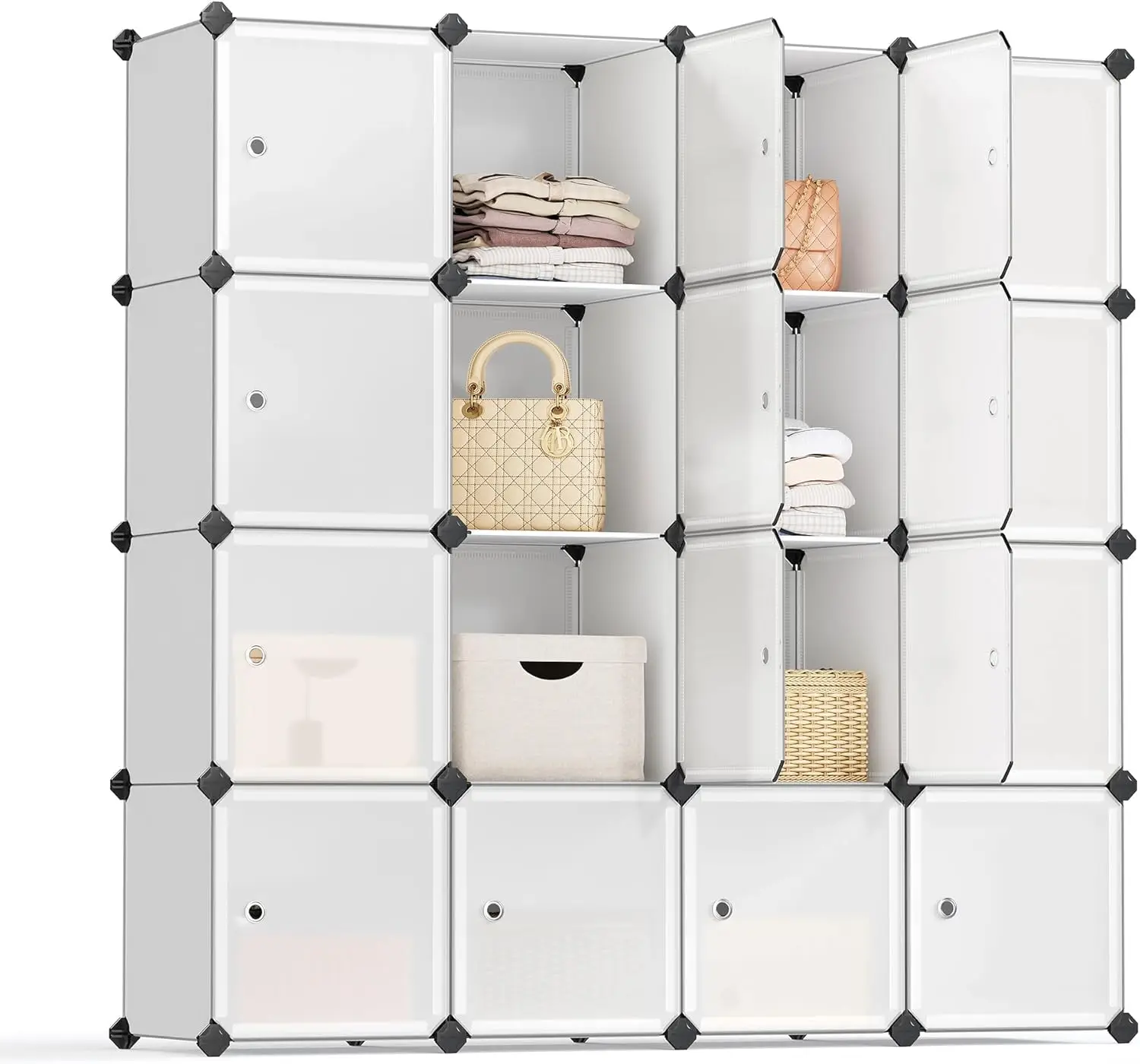 Cube Storage Organizer, Set of 16 Plastic Cubes, Closet Storage Shelves, DIY Plastic Closet Cabinet, Modular Bookcase, Shelving