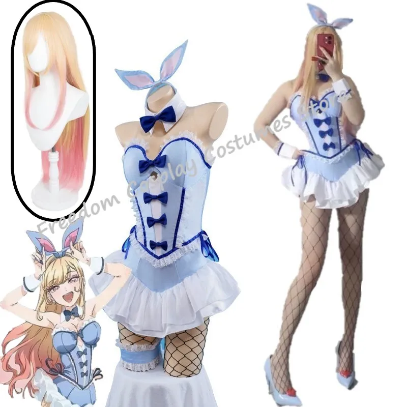 

My Dress-Up Darling Kitagawa Marin Cosplay Blue sexy Bunny Girl Marin Kitagawa Wig Bunny Ear Cosplay Costume Con Outfit