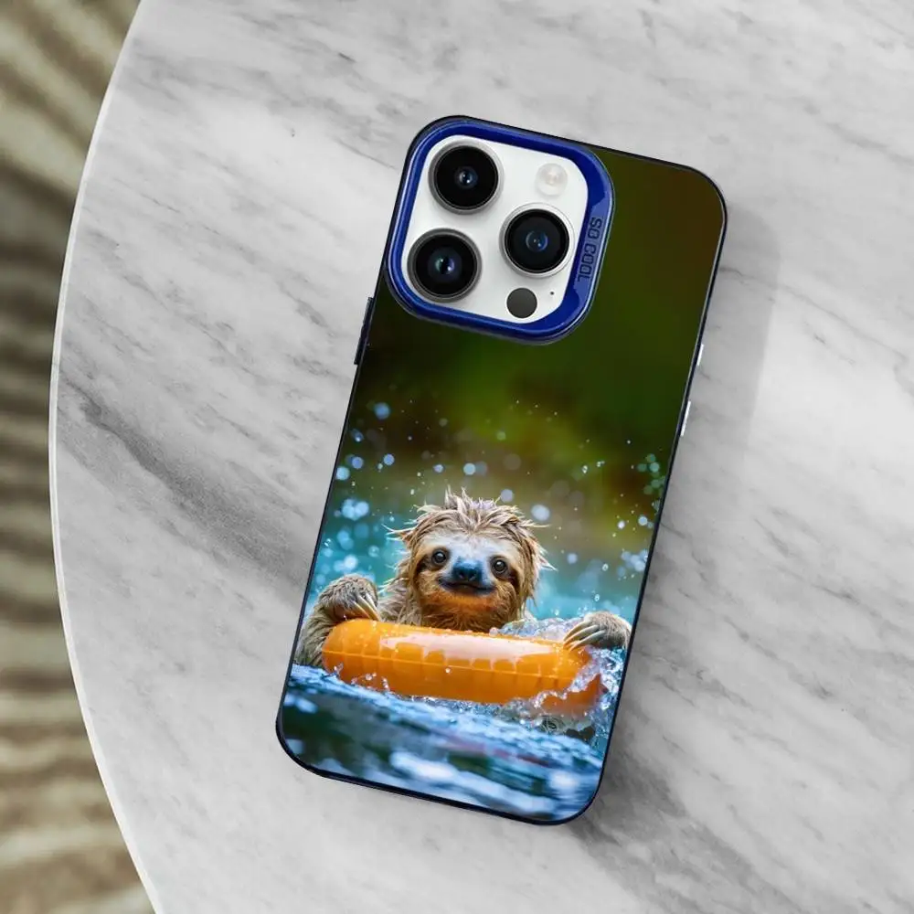 Cute Sloth Animal Phone Case For iPhone 13,12,11,Mini,XS,17,16,SE,MAX,15,14,Pro, Blue Matte Silicone Cover