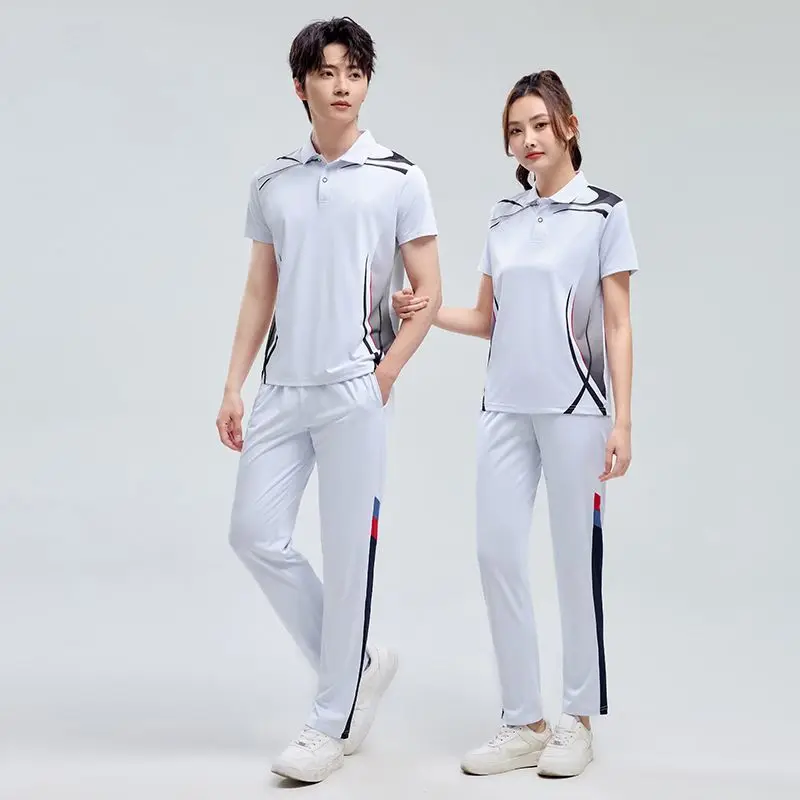 Ensemble de survêtement sportif unisexe d'été pour hommes et femmes, idéal pour la course, la gym, l'entraînement, l'uniforme d'équipe, les étudiants, décontracté, à manches courtes et pantalon long
