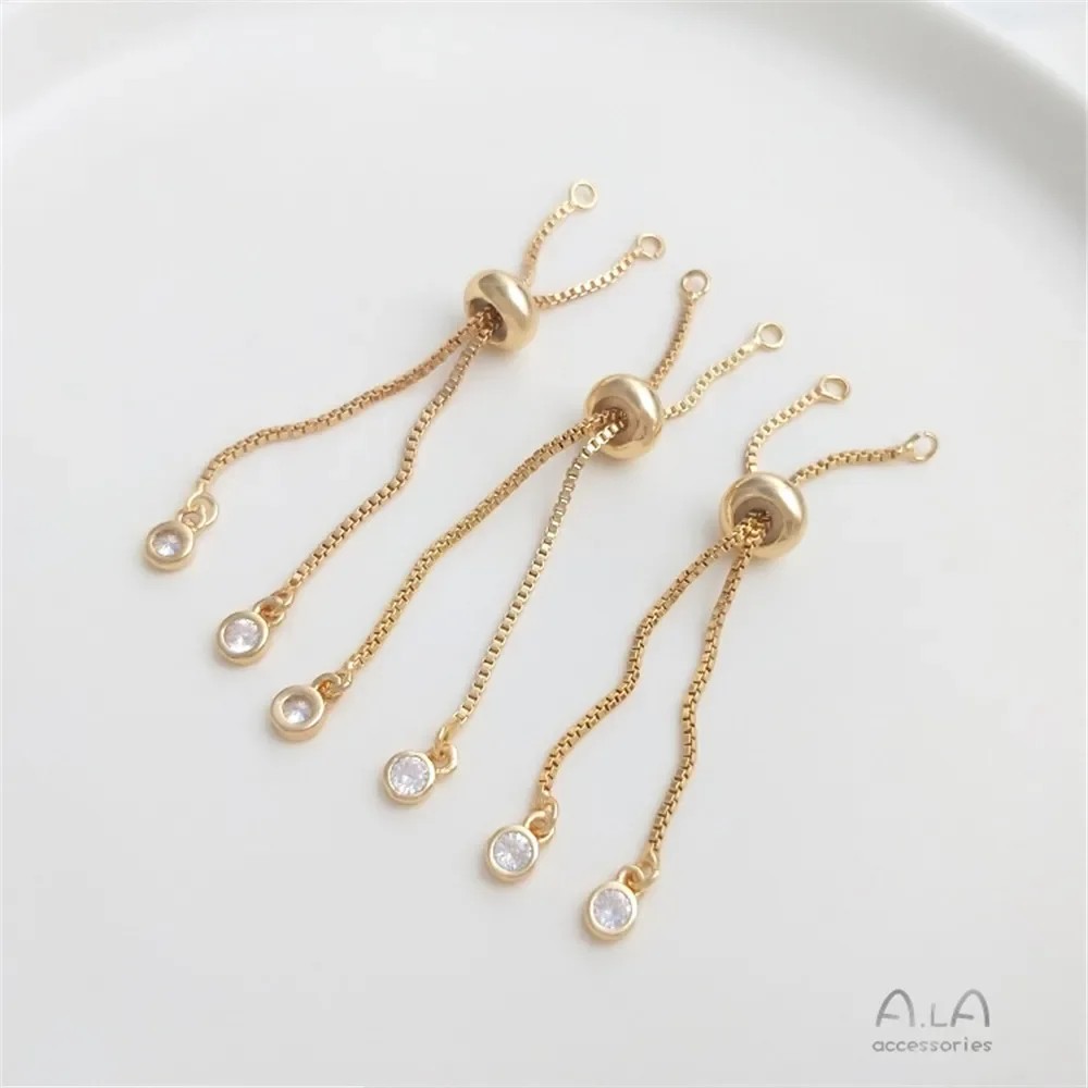 14K Gold Plated Silica gel beads adjust extension chain short hanging zircon DIY bracelet jewelry extension chain