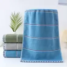 Soft Super Absorbent Cotton Hand Towel Checkerboard Border Double Color Striped Lint Free Green Gray Blue Bathroom Face