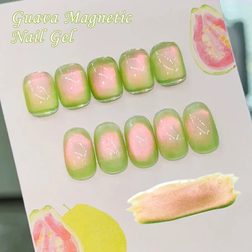 Imagen 2 del producto 7ml Guava Pink Light Cat esmalte de uñas de Gel magnético cuentas de vidrio verde brillante Soak Off UV Gel Nail Art barniz salón hogar DIY