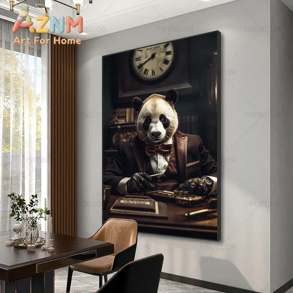 Abstract Smoking Lion Animals Boss Business Canvas Painting Wall Art Posters and Prints Picture Living Room Decor
