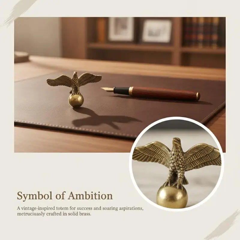 Handmade Brass Eagle Desktop Ornament Vintage Pure Copper Mini Figurine for Home Living Room Shelf Decor Gift