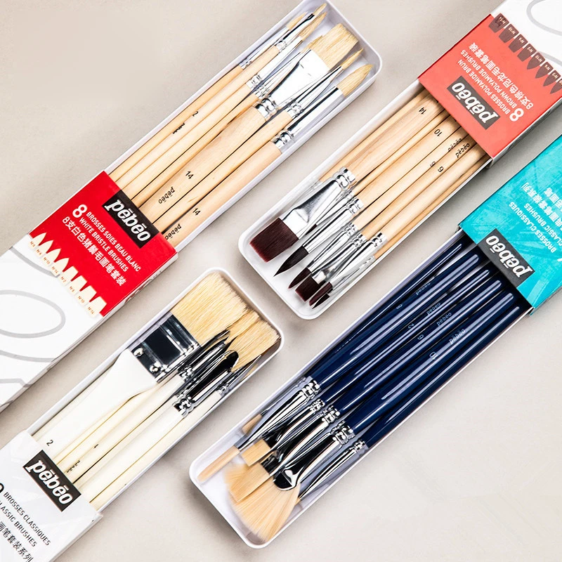Pebeo Beginner Brush Set Nylon/Hog Bristle/Horse Hair Drawing Pens for Watercolor Acrylic Nail Design Oil Artist Painting Tools