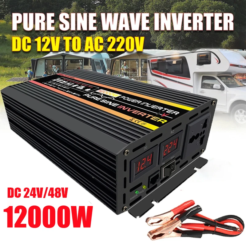 B40 10000W 12000W Pure Sine Wave Inverter DC12V 24V 48V To AC 220V Power Inverter Car Inverter for Solar System Home Outdoor