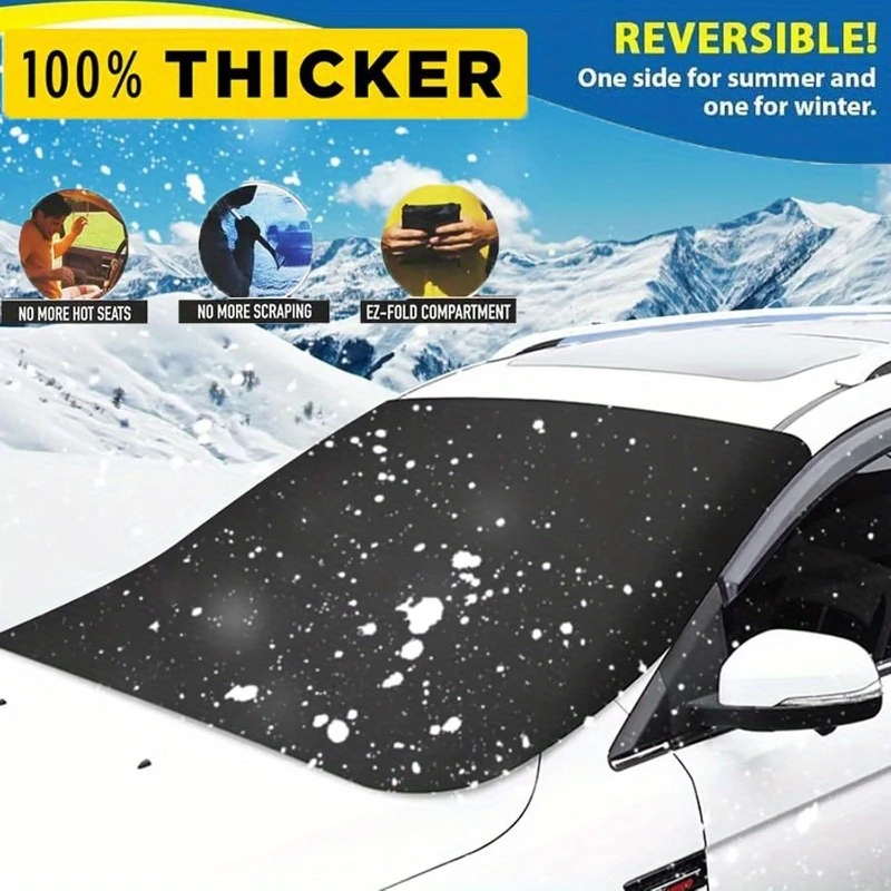 Reversible Thickened Car Front Windshield Sunshade, Winter Snow Frost Protector, Foldable Windscreen Cover, Universal for Cars