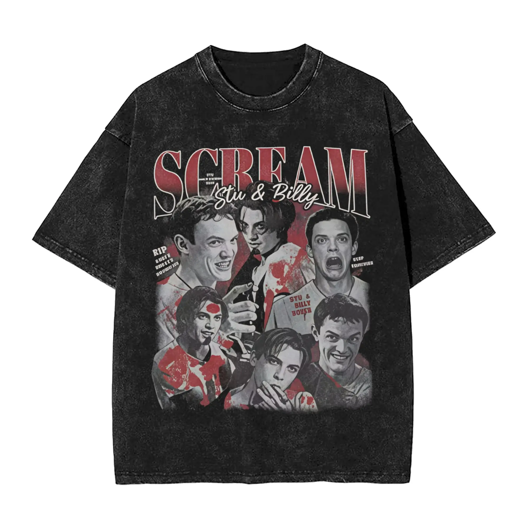 Novelty Stu & Billy Loomis  T-Shirts Men Round Collar Cotton Washed T Shirts ScreamMovie Short Sleeve Tee Shirt Plus Size Tops