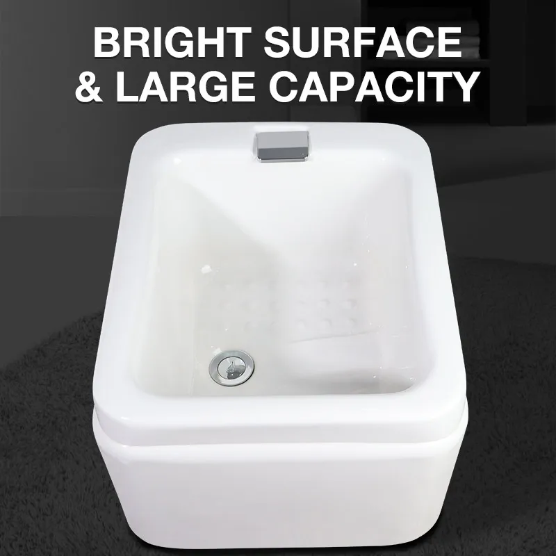 Lavabo de silla de pedicura clásica, bañera grande con masaje, diseño simple, cuenco blanco cuadrado