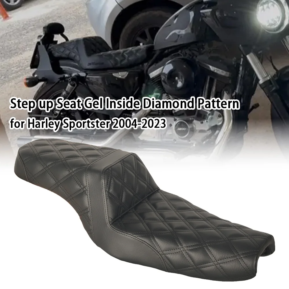 Motorcycle Accessories Black Soft Step up Seat Gel Inside Diamond Pattern Two-step Cushion for Harley Sportster 2004-2023