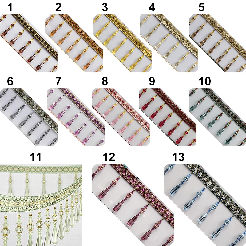 1M Crystal Bead Pendant Tassel Fringe Lace Trim Edge Diy Upholstery Chandelier Tablecloth Lace Ribbon Curtain Sewing Accessory