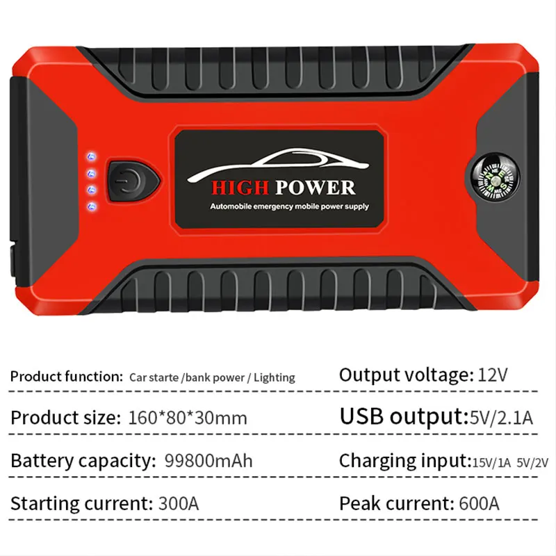 Portable Car Battery Starter Auto Jump Starter 99800mAh Petrol Diesel Car Emergency Booster Start Power Supply 12V For Cars