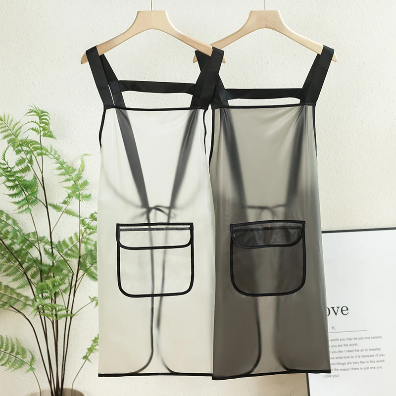 TPU Transparent Plastic Apron Waterproof Oil-proof Kitchen Aprons Household Cleaning Bib Robe Hairdresser Manicurist Mandiles