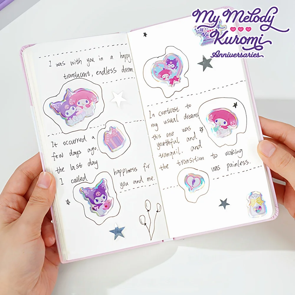 Genuino Sanrio Adesivi Kuromi Melody Decorativi per Scrapbooking Etichetta Diario Cancelleria Album Telefono Ufficiale Planner Regali