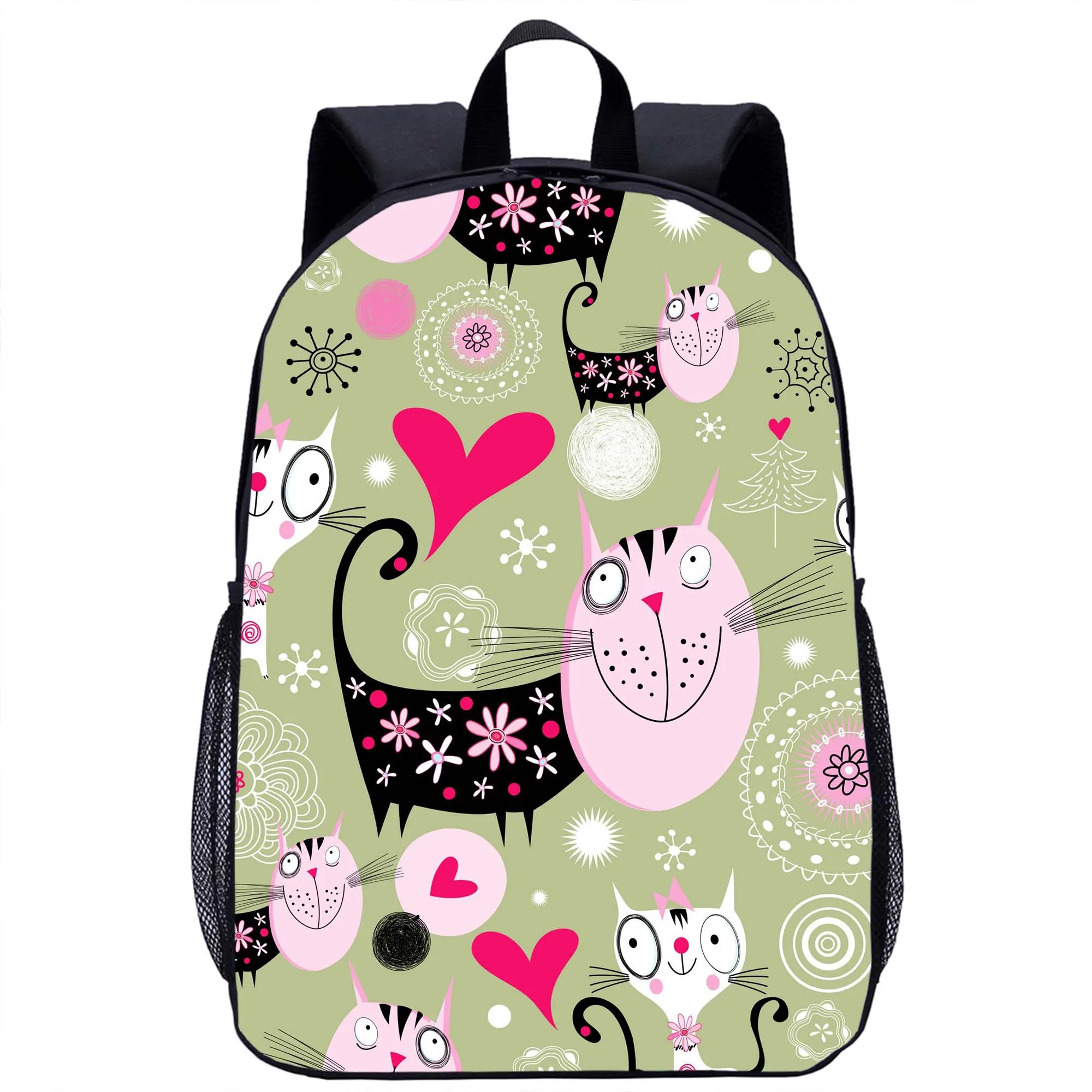 Mochila escolar con patrón de gato para niñas y niños, bolsa de viaje para ordenador portátil de 16 pulgadas, con estampado 3D, a la moda