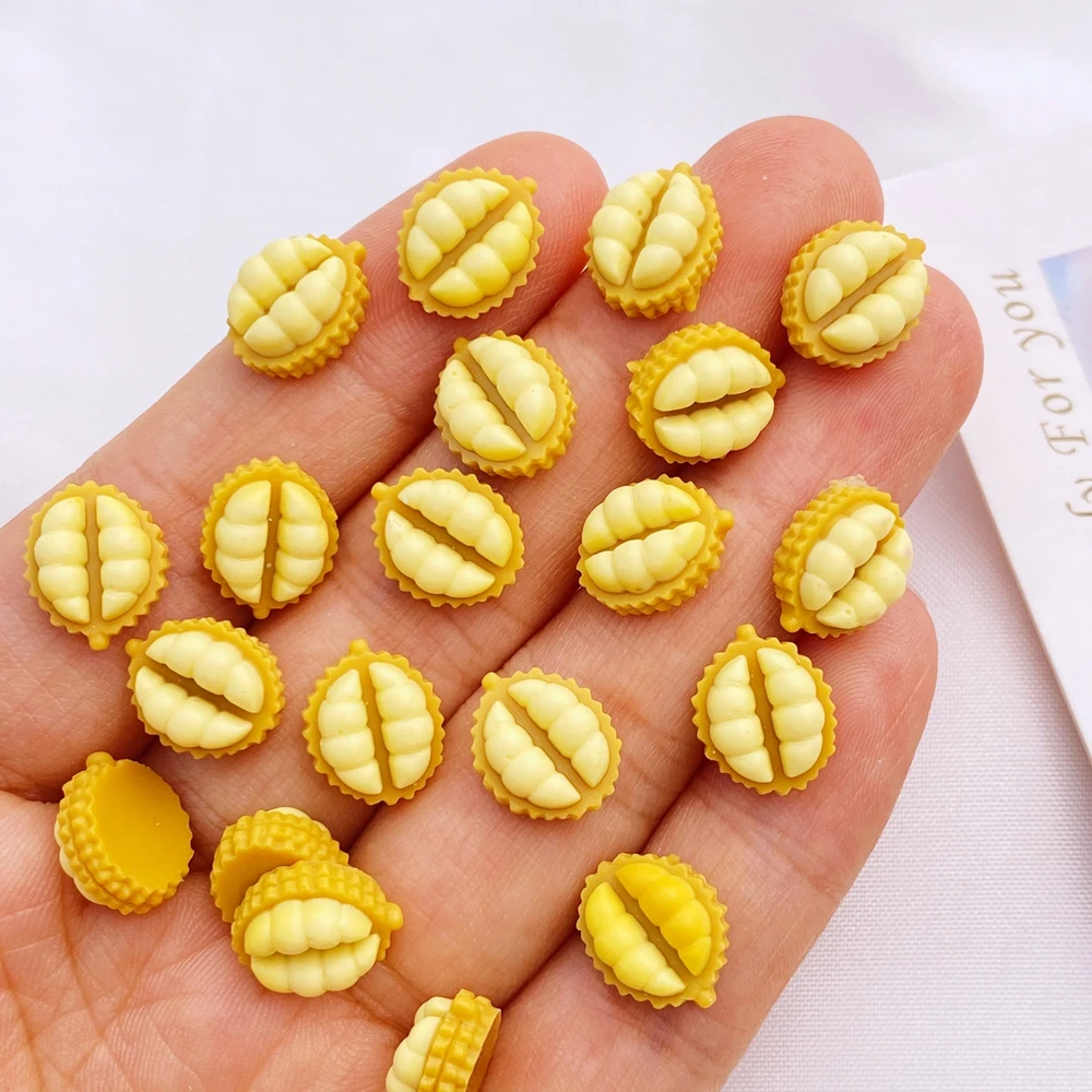 50 Stück Neue Niedliche Mini 9*12mm Harz-Schmuckstücke der Little Durian Serie, Flache Rückseite, für Schmuckherstellung, Maniküre und Haarschmuck-Zubehör