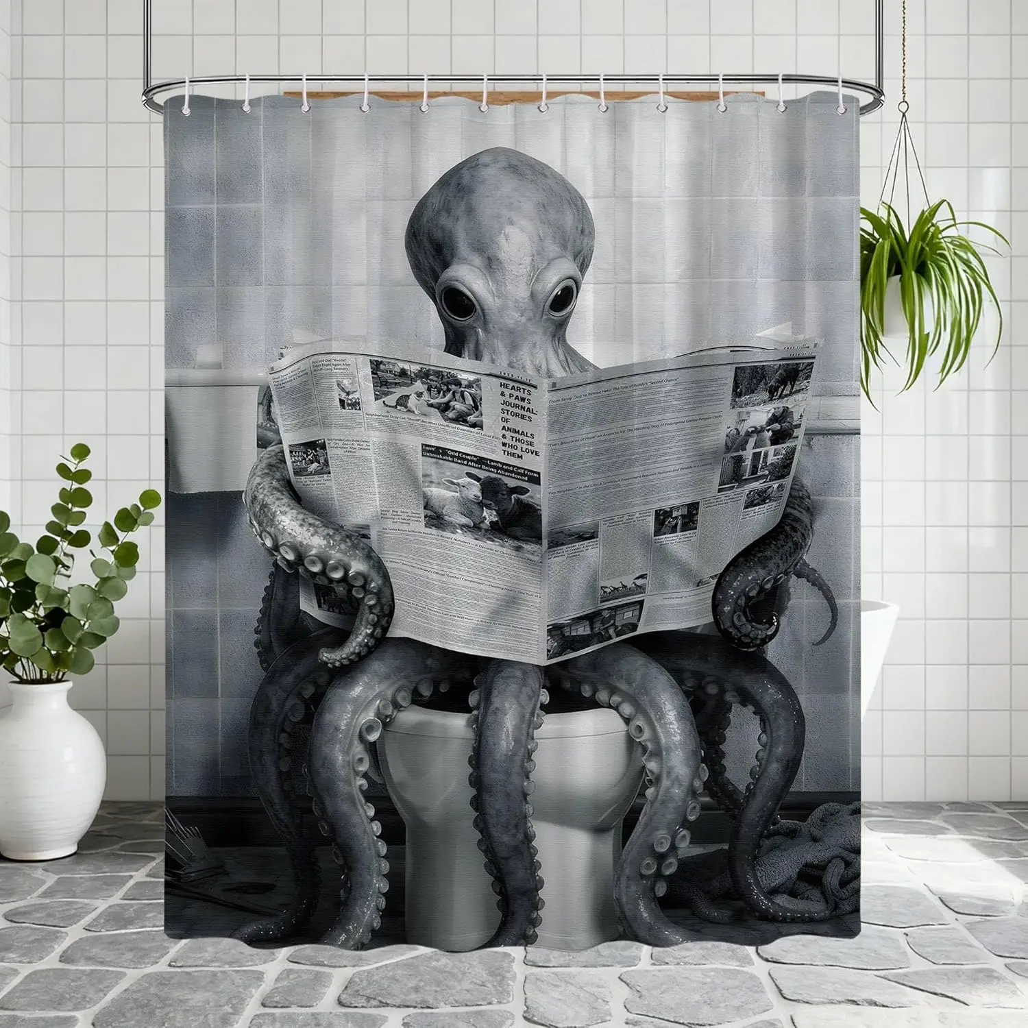 

Funny Octopus Shower Curtain Kraken Cool Teen Fish Shower Curtain Mens Bathroom Decor Sets,Waterproof Cloth Fabric with Hooks