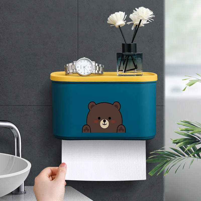 Wall Mount Toilet Paper Holder No Punching Waterproof Mobile Phone Storage Shelf Toilet Paper Storage Rack Tissue Bathroom Box