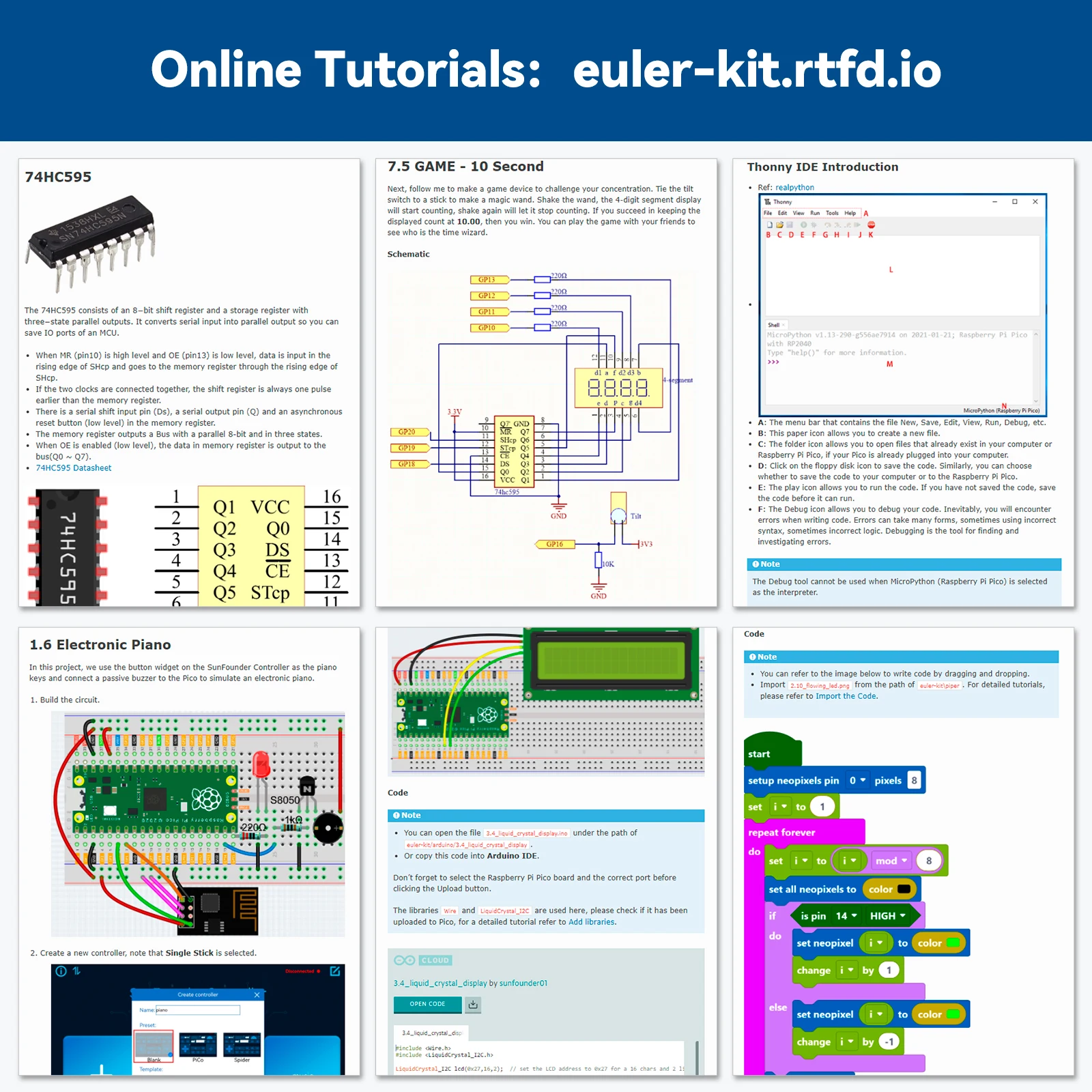 SunFounder Ultimate Starter Kit for Raspberry Pi Pico, Online Tutorial, 320+ Items, 113 Projects, MicroPython, Piper Make, C/C++