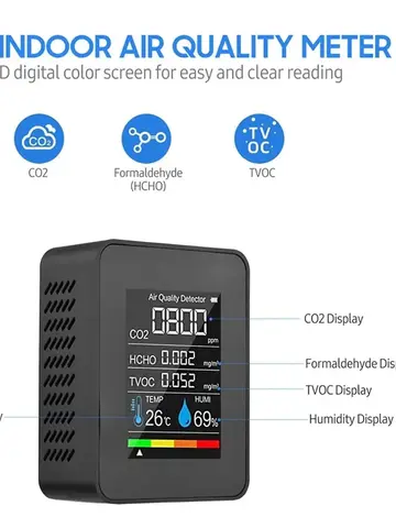 Multifunctionele 5in1 CO2 Meter Digitale Temperatuur Vochtigheid Tester Kooldioxide TVOC HCHO Detector Luchtkwaliteit Monitor