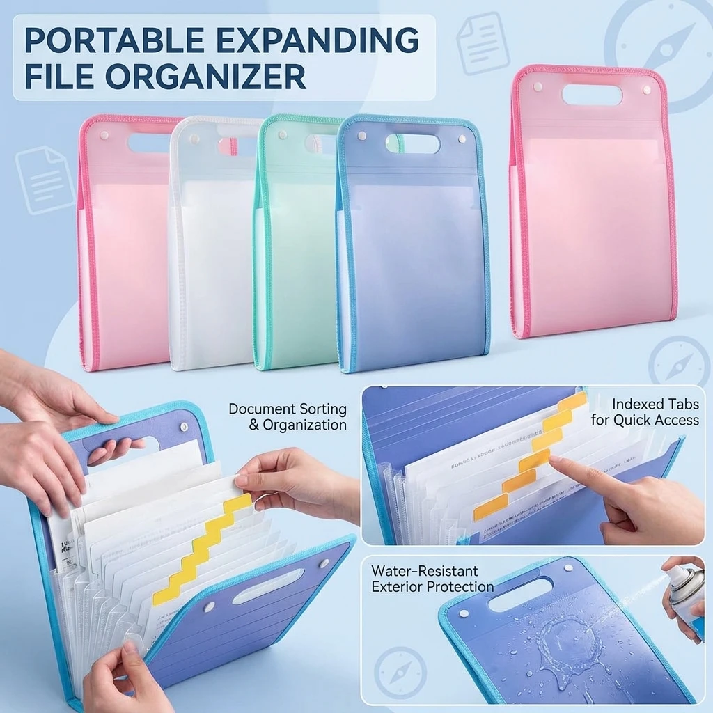 A4 Macaron vertical binding file bag Student test paper storage bag 13 cell portable organ bag, office school supplies