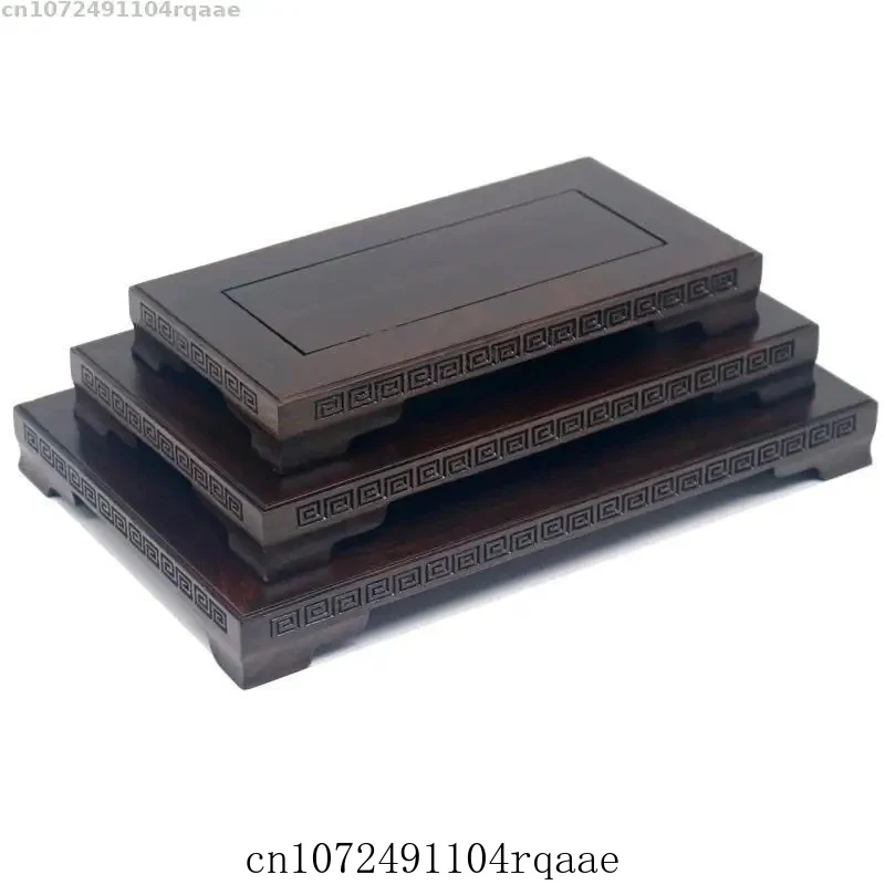 Wooden Display Stand Rectangular Carved Base for Collectibles Artwork Statue Bonsai Vase Home Tea Sets Desktop Decor Pedestal