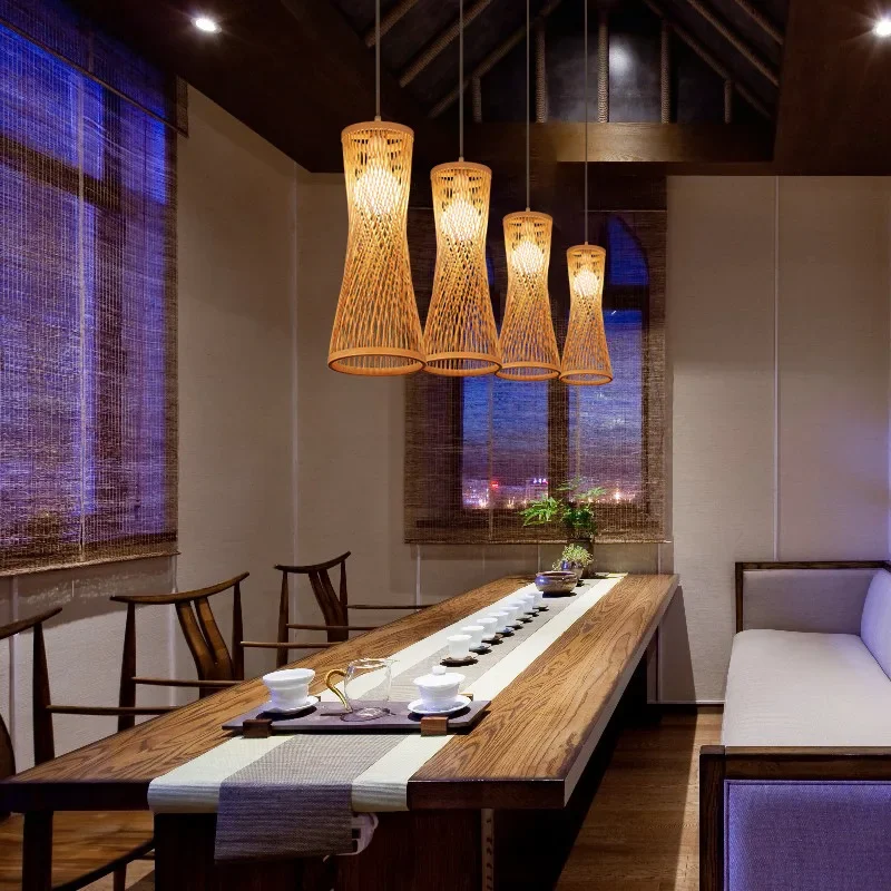 

Bamboo Pendant Lights Hand Woven Ceiling Weaving Chandelier Lamp Rattan Wicker Hanging LED Fixtures Home Bedroom Bamboo Art Lamp