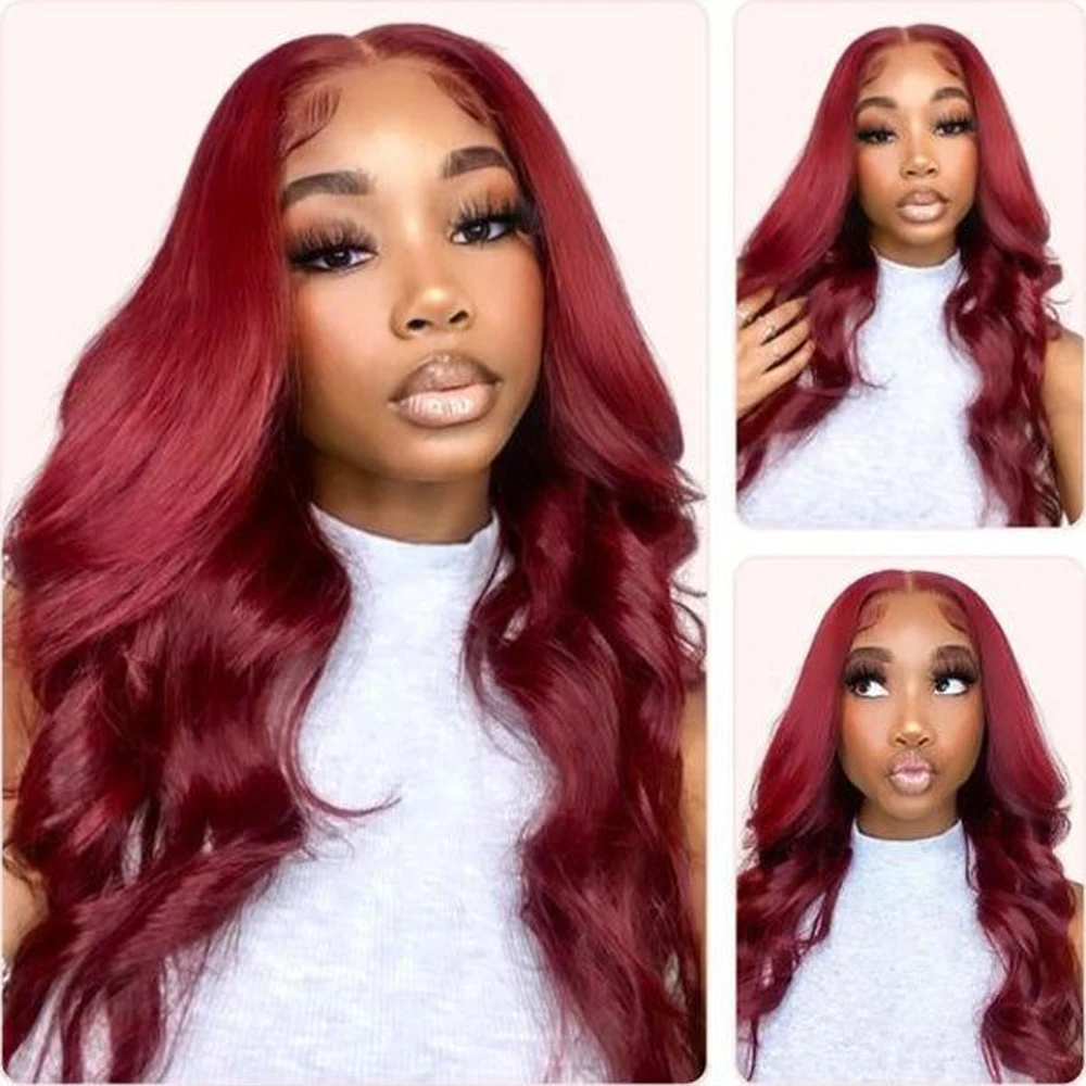 #99J Body Wave Lace Frontal Human Hair Wig Burgundy Color HD Transparent Lace Front Wigs Human Hair 180% Density Pre Plucked Wig