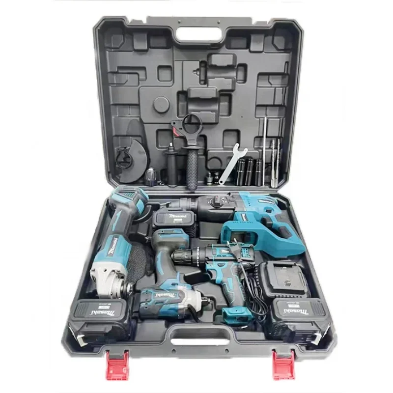 

Cordless Power Tools Kit Rechargeable Lithium Brushless Electric Angle Grinder Screwdriver Hammer Drill Combination Tool Set