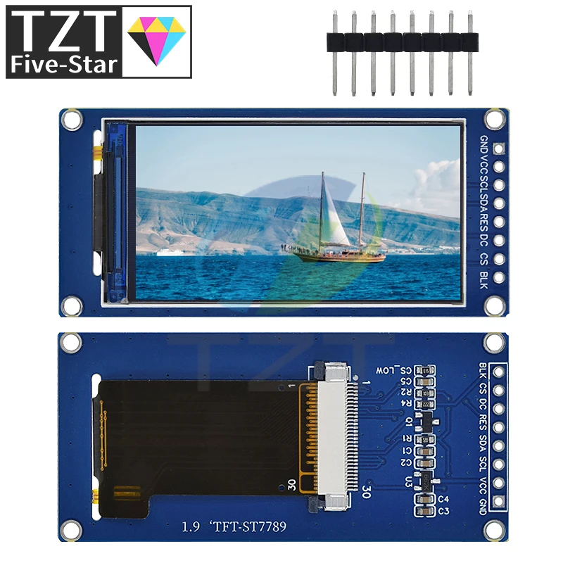 TZT 1.9 Inch IPS Full Angle TFT Display Screen LCD Screen Color Display Module SPI Serial Port High-definition 170x320 ST7789