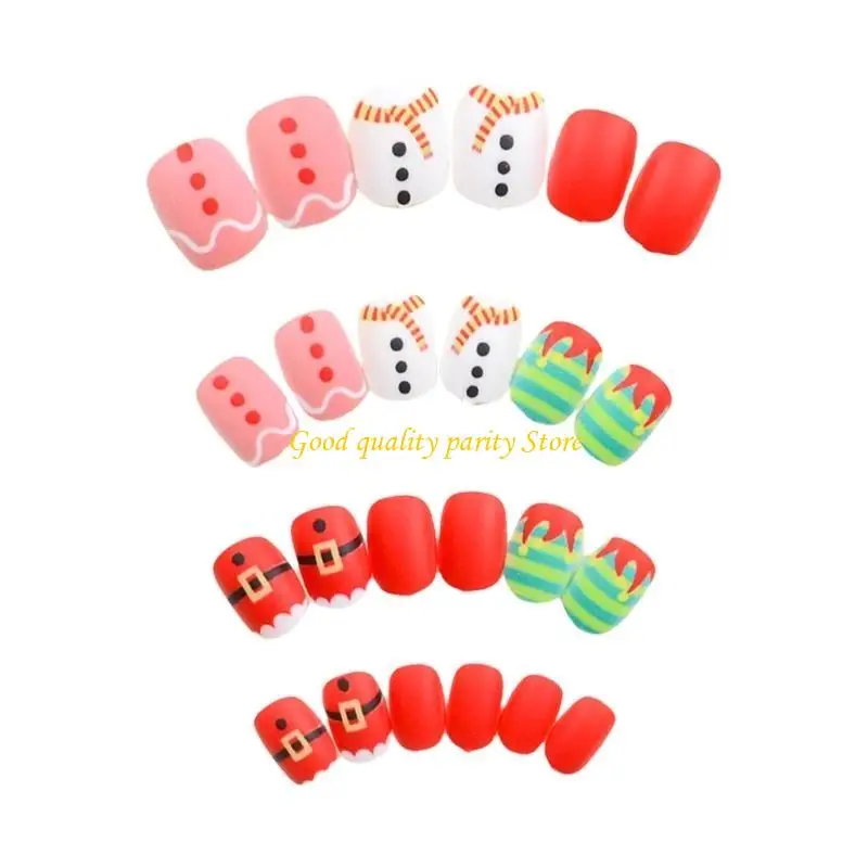 M4ya short cuadrado cuadrado en uña Presiona navideña en uña Mande nieve blanco