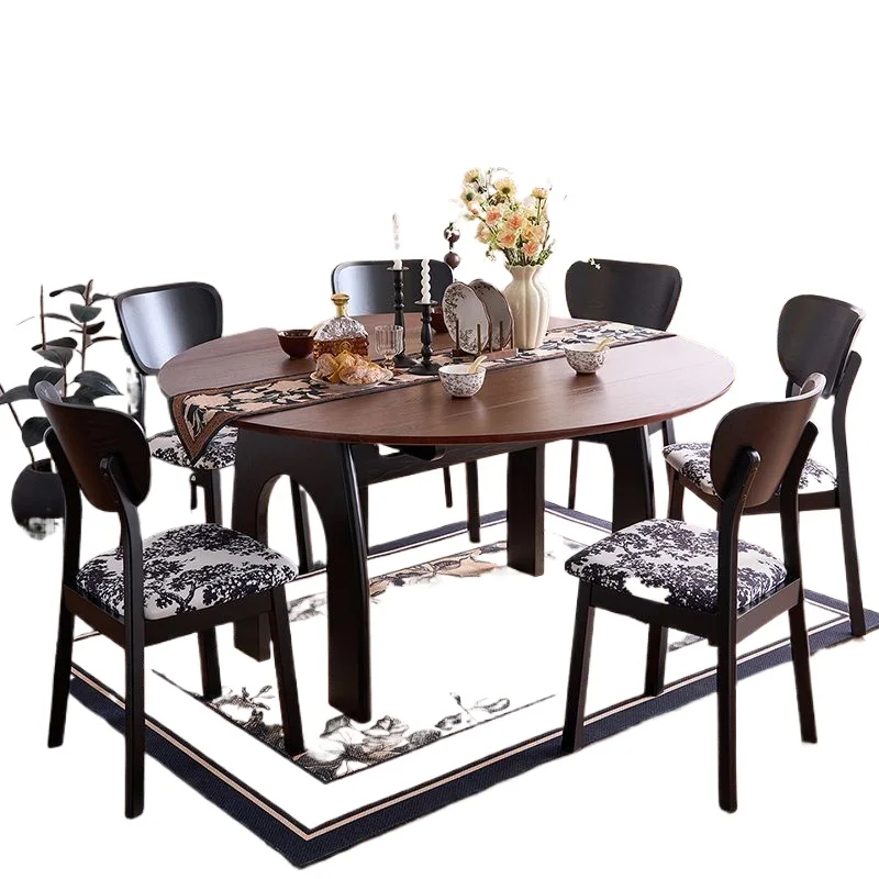 Dining table expandable round table dining table set for 6 people