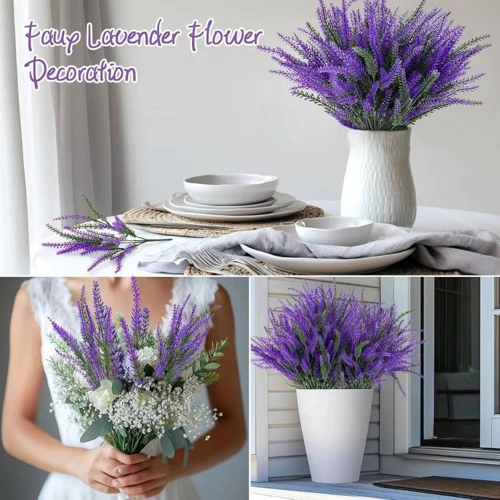5Pcs Artificial Lavender Flowers Heads DIY Fake Flowers Bouquets Home Room Decor Party Garden Table Wedding Decor Outdoor Plants 5