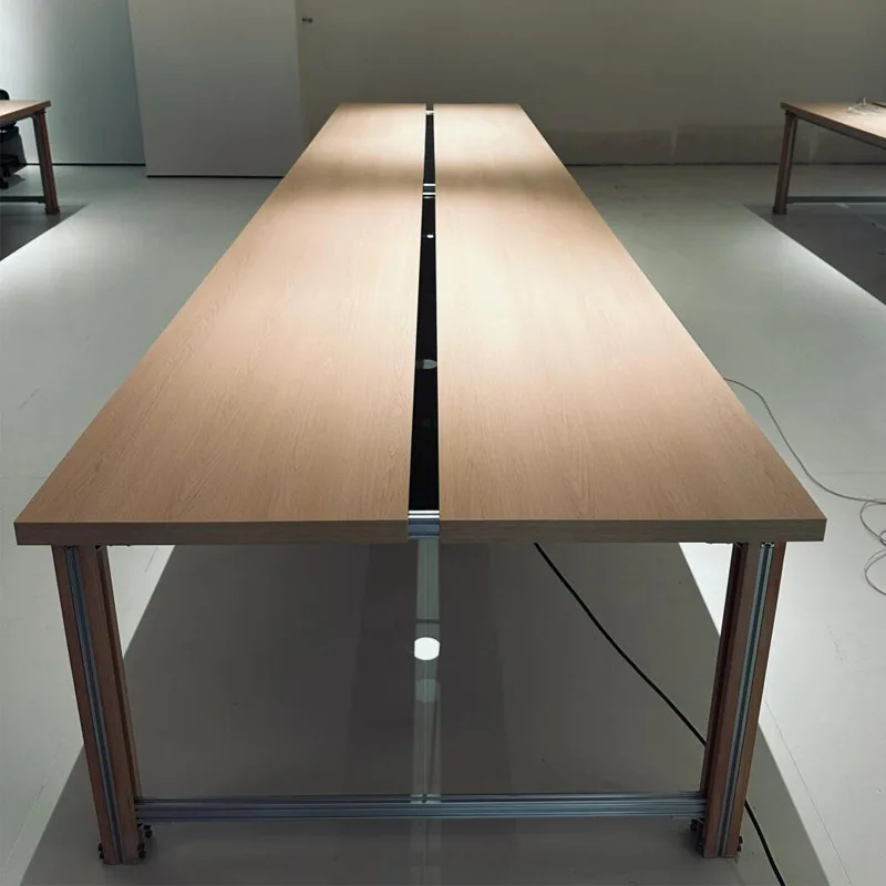 Simple log rectangular conference desk solid wood dining table long desk exhibition hall reception room workbench
