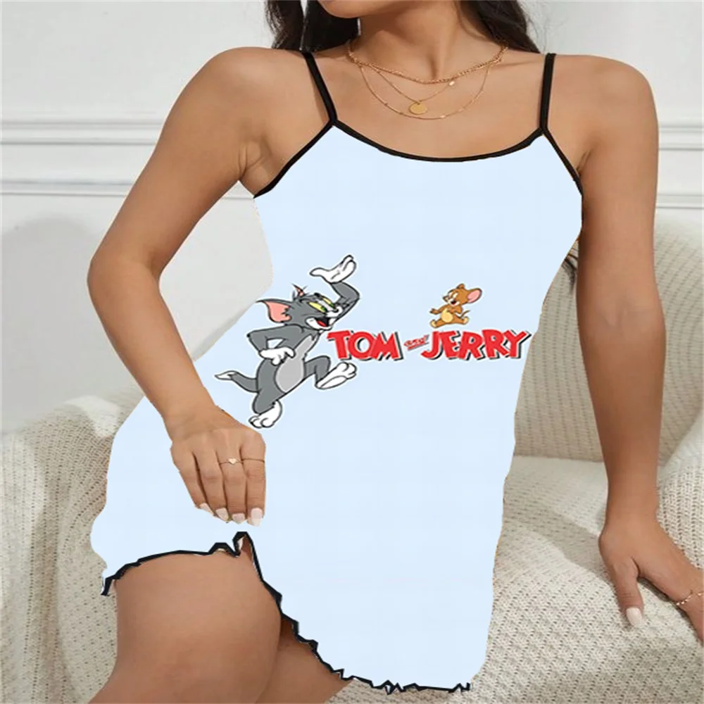 

2024 New Summer Women's Pajama Sexy Female Suspender Skirt Sleevesless Comfortable Sleepwear for Women Cartoon Mickey Pattern